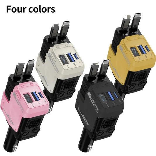 120W Retractable 4 in 1 USB Type C Multi Super Fast Car Charger for Android Charger Adapter