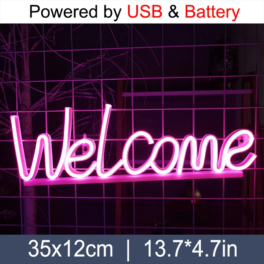 LED Neon Sign Light Letter Coffee Welcome Modeling Decoration Lamp USB & Battery Case Game Room Bar Shop Wall Wholesale Gift