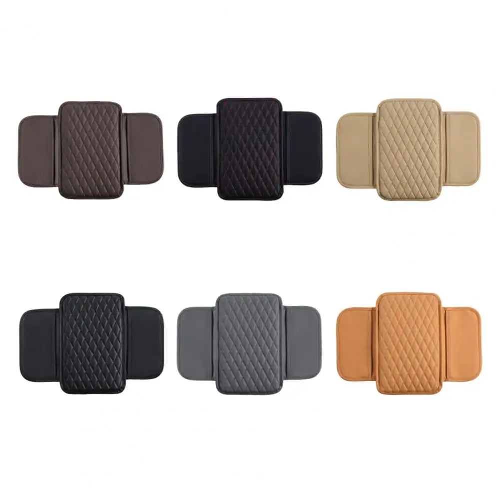 Car Armrest Mat Leather Armrest Cover Cushion with Side Storage Pockets