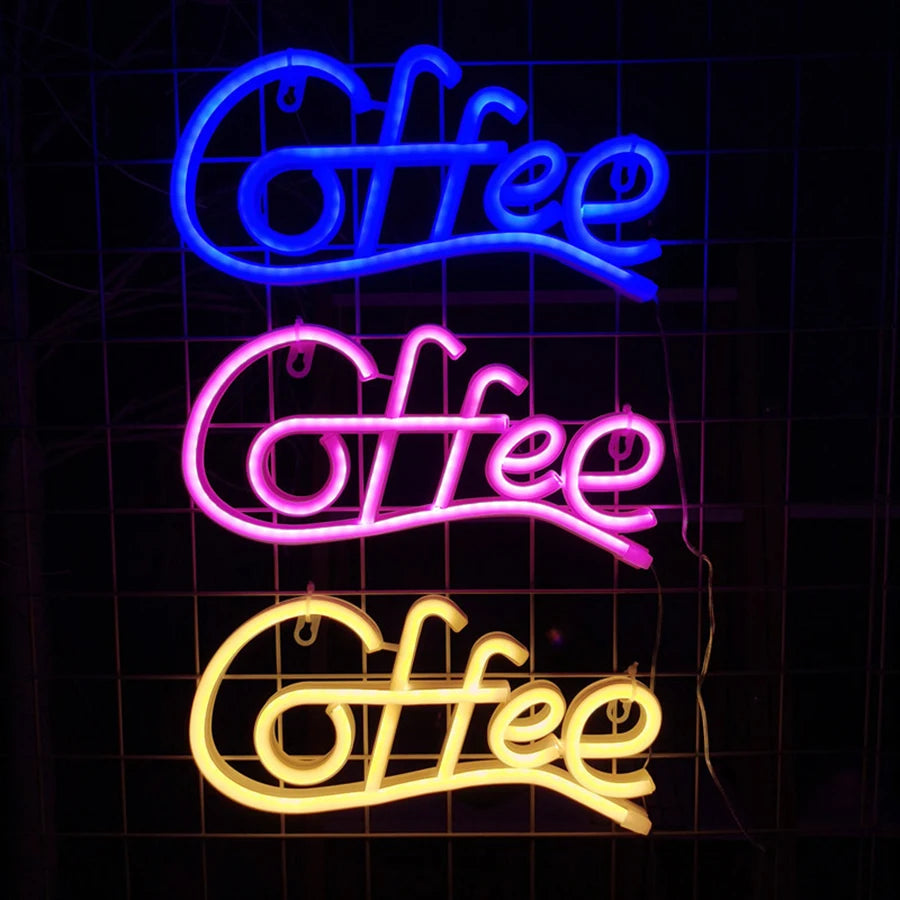 LED Neon Sign Light Letter Coffee Welcome Modeling Decoration Lamp USB & Battery Case Game Room Bar Shop Wall Wholesale Gift