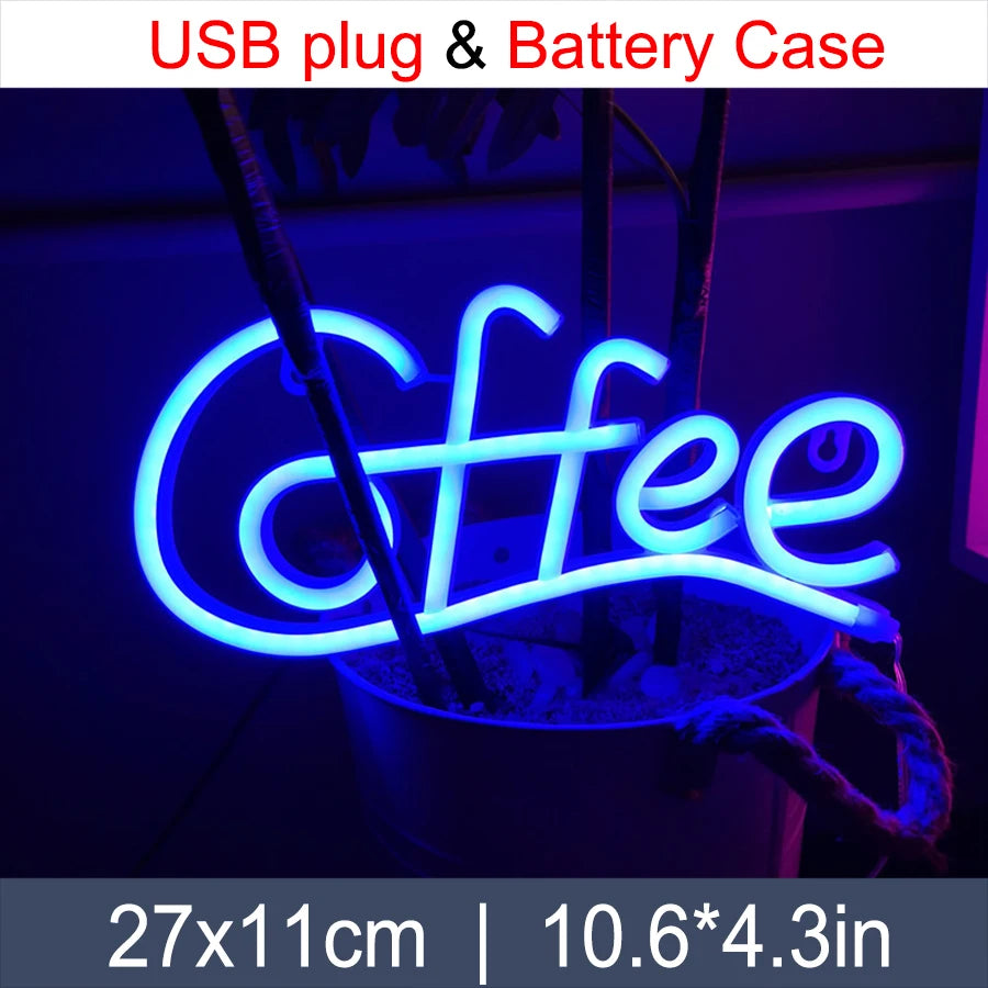 LED Neon Sign Light Letter Coffee Welcome Modeling Decoration Lamp USB & Battery Case Game Room Bar Shop Wall Wholesale Gift