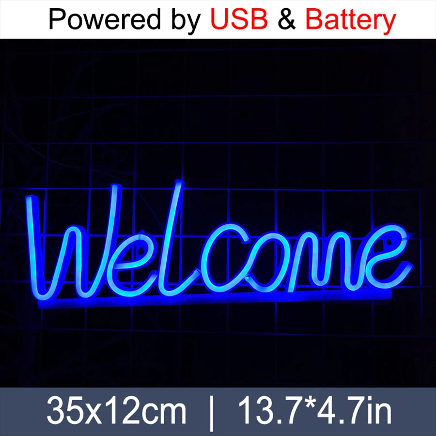 LED Neon Sign Light Letter Coffee Welcome Modeling Decoration Lamp USB & Battery Case Game Room Bar Shop Wall Wholesale Gift