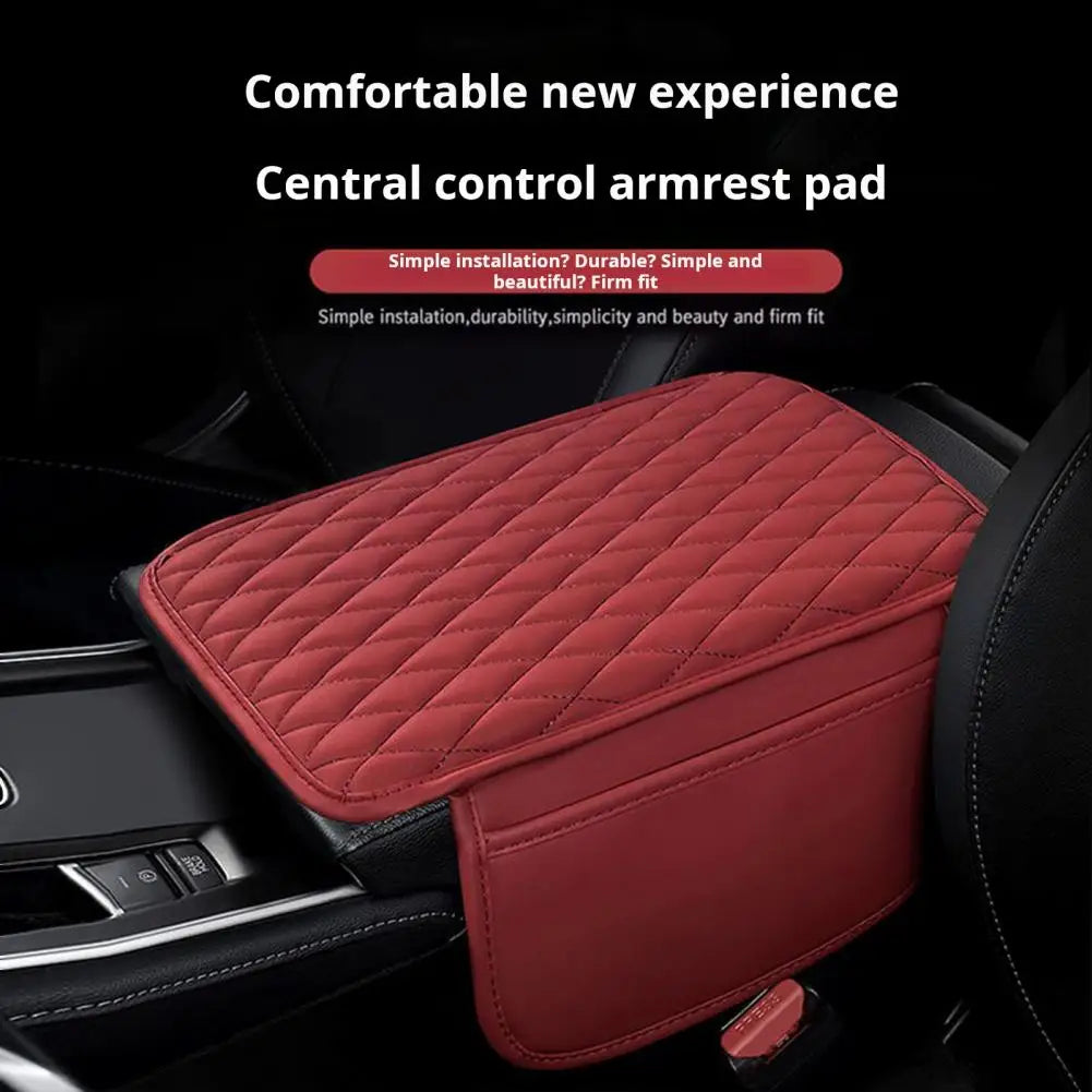 Car Armrest Mat Leather Armrest Cover Cushion with Side Storage Pockets