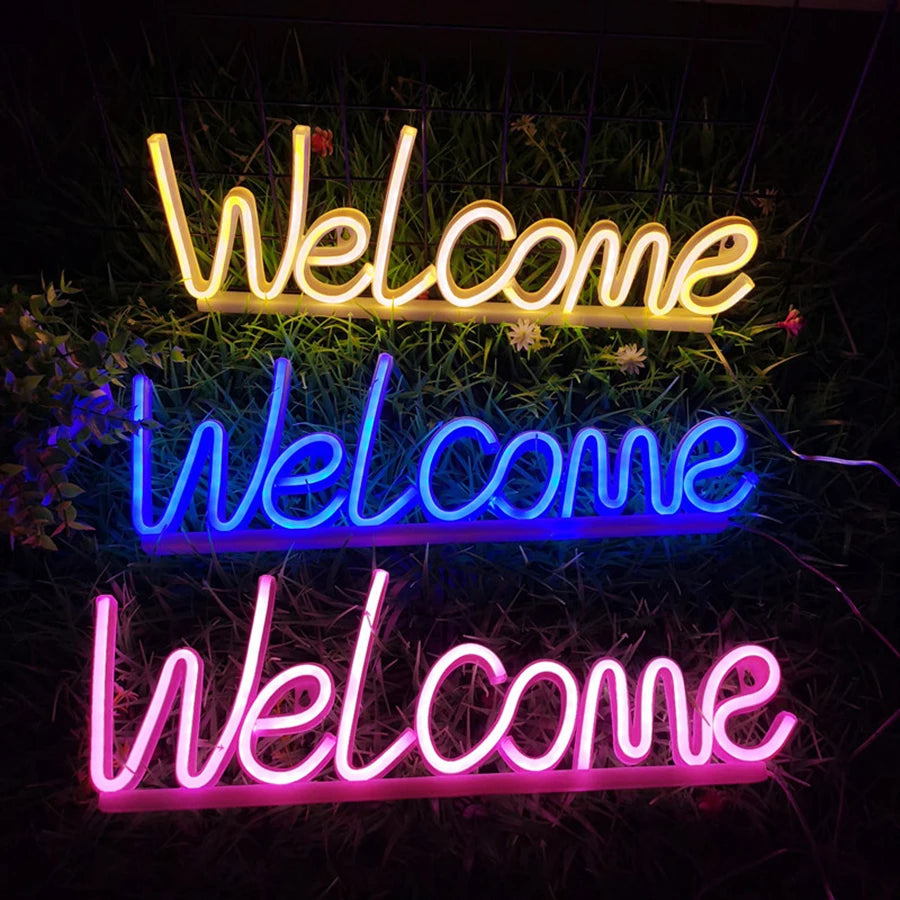 LED Neon Sign Light Letter Coffee Welcome Modeling Decoration Lamp USB & Battery Case Game Room Bar Shop Wall Wholesale Gift